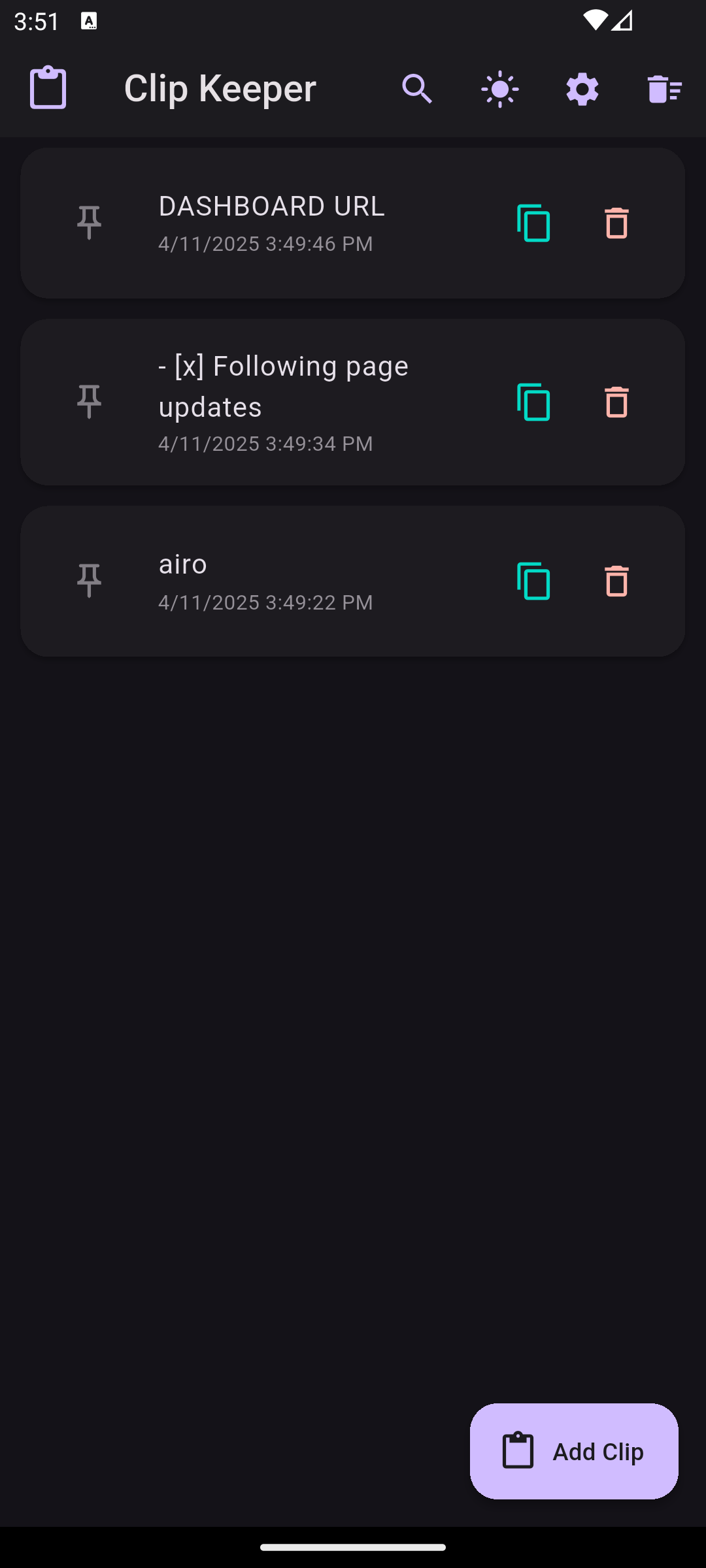 Clip Keeper Main Screen
