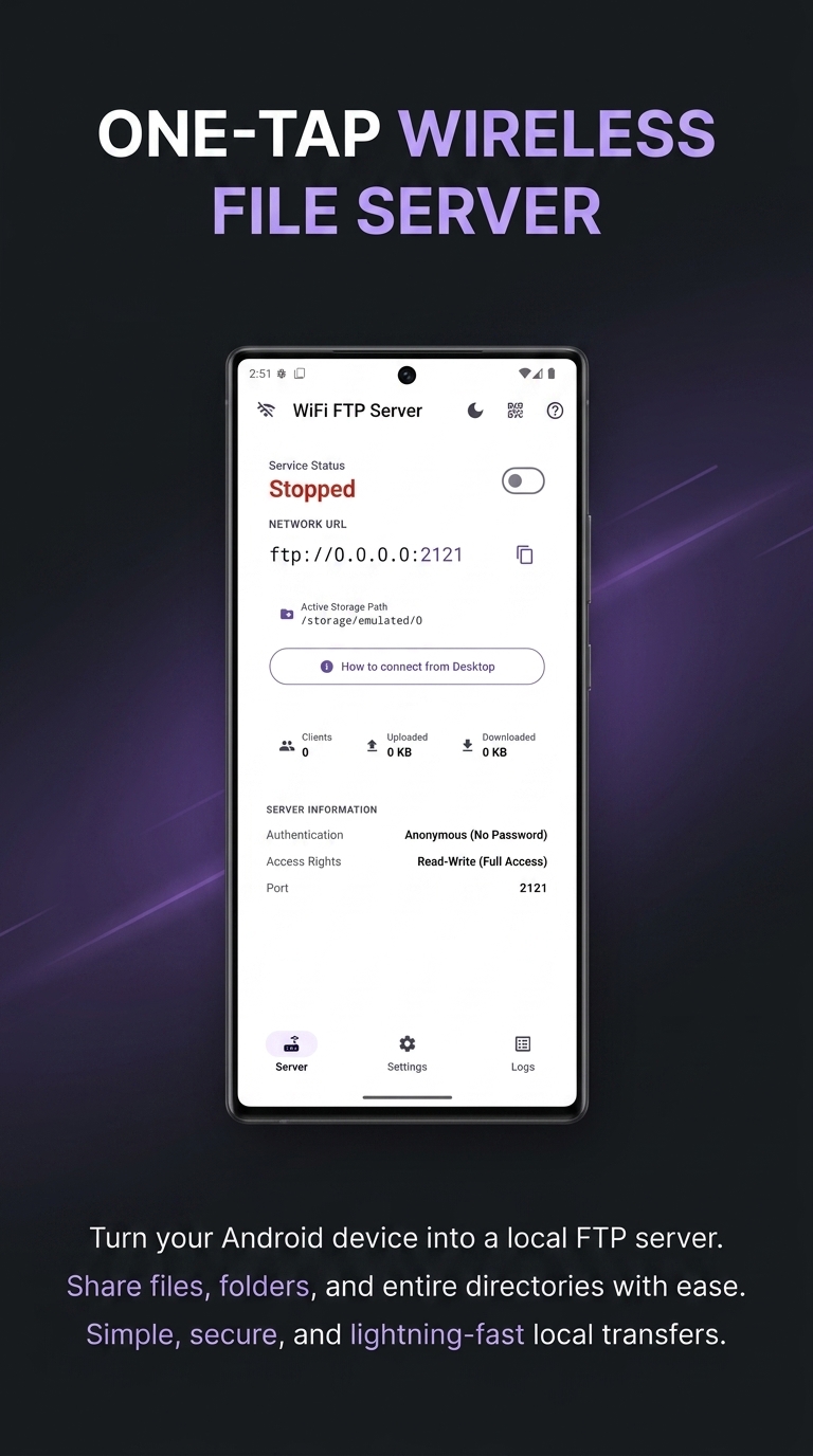 WiFi FTP Server App Screen