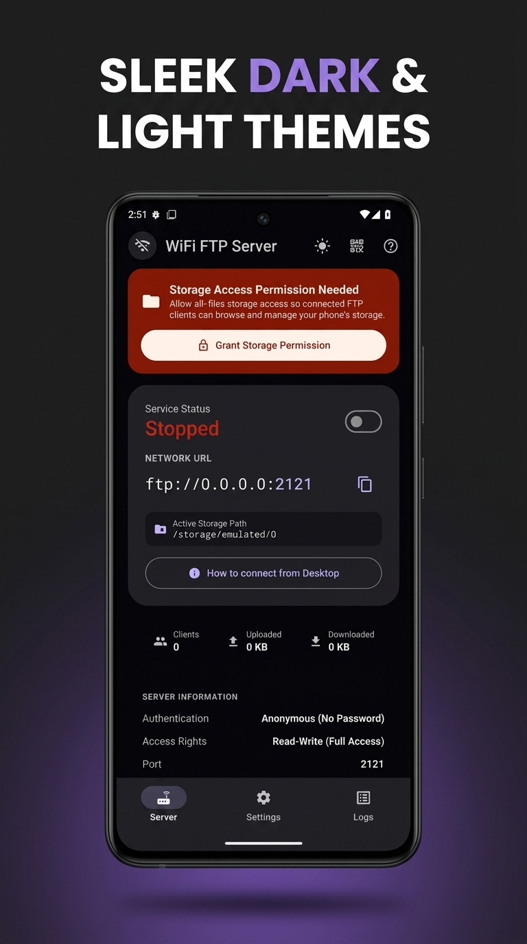 Dark Mode Server Screen